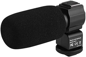 تصویر M104 Stereo Microphone Back Electret Condenser Microphone Video Recording Interview Microphone with Windscreen for Canon Nikon Sony and Mainstream DSLR Cameras 
