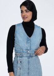 تصویر ژیله جین پایین کمر آبی وسط Mid blue low-waisted denim vest