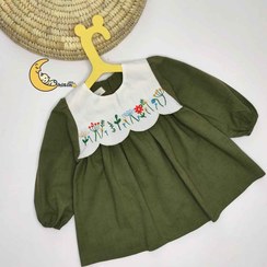 تصویر پیراهن دخترانه لینن پاییزی گلدوزی 