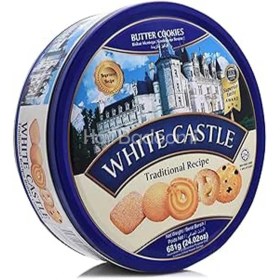 تصویر بيسکويت کره ای وايت کستل فلزی 681 گرم white castle مدل butter cookies White Castle Premium Butter Cookies Box 681gr