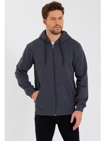 تصویر هودی مردانه با زیپ و جیب کنگورویی، رنگ قرمز متالیک برند mmetalic Metalic Claret Red Kangaroo Pocket Hooded Zippered Cotton Inside Men's Sweatshirt