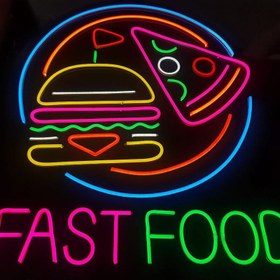 تصویر تابلو نئون پلکسی فست فود( نعون، نیون فلکسی پیتزا و همبرگر) fast food 