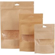 تصویر پاکت کرافت پنجره دار ایستاده زیپ دار 