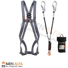 تصویر ست هارنس ایمنی RH-1 و لنیارد دو قلاب طنابی E-3 T Safety harness set RH-1 and lanyard with two E-3 T rope hooks