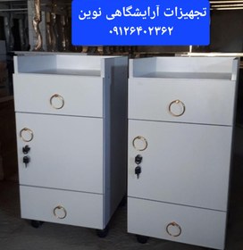 تصویر ترولی آرایشگاهی چوبی دوکشو یه در کمدی قفلدار 