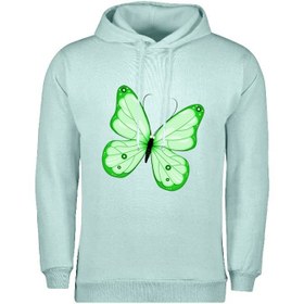 تصویر هودی زنانه داخل کرکی طرح قلب پروانه فسفری سبز نسخه بدون جیب 