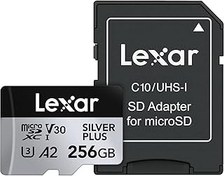 تصویر Lexar 256GB Professional Professional Plus MicroSDXC کارت حافظه w/SD آداپتور ، UHS-I ، C10 ، U3 ، V30 ، فیلم کامل-HD و 4K ، حداکثر 205/150 MB/S خوانده/نوشتن ، برای فیلمبرداران ، گیمرها (LMSSIPL256G-BNANU ) Lexar 256GB Professional Silver Plus microSDXC Memory Card w/SD Adapter, UHS-I, C10, U3, V30, Full-HD &amp; 4K Video, Up to 205/150 MB/s Read/Write, for Videographers, Gamers (LMSSIPL256G-BNANU)