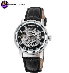 تصویر ساعت اسپرت وینر کلاسیک استیم پانک مکانیکال اسکلتون مشکی نقره ای Winner Classic Steampunk Mechanical Wristwatch Black Skeleton 