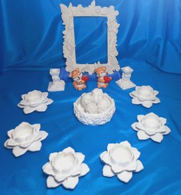 تصویر هفت سین گل نیلوفر و قاب آینه پروانه (جنس پودر سنگ متا وگچ) 