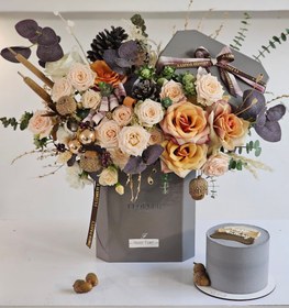 تصویر ست باکس گل و کیک پاییزی 