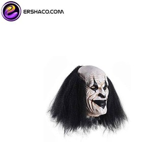 تصویر ماسک و صورتک جوکر دلقک خزنده با موی سیاه Creepy Clown Face Mask Scary Joker Masks for Halloween Black 