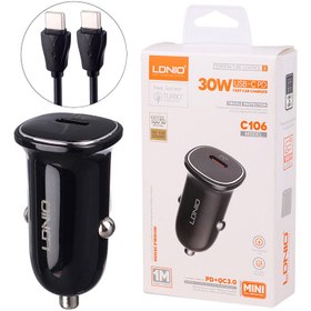 تصویر شارژر فندکی فست با کابل دوسر تایپ سی LDNIO C106 30W LDNIO C106 30W car charger with type c cable