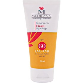 تصویر کرم ضد آفتاب مدیلن spf60 بژ روشن پوست چرب و معمولی Medilann Sunscreen ceam light beige