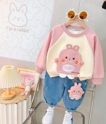 تصویر ست بلوز و شلوار بچگانه طرح دایناسور و خرگوشی SMILE کد 2063 