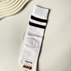 تصویر جوراب زیر زانو‌ نخ پنبه طرح دوخط 