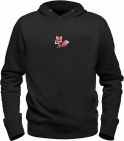 تصویر سویشرت مشکی با طرح تصویر روباه برند alfa tshirt Animal Fox Picture Printed Black Sweatshirt