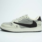 تصویر نایک ایر جردن ۱ لو اوجی تراویس اسکات × لویی ویتون سفید (Louis Vuitton x Travis Scott x Nike Air Jordan 1 Low OG SP LX1988-100) 