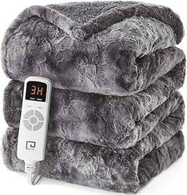 تصویر پتوی برقی حرارتی ،درمانی با 6 لول گرمایی سایز ۱۸۰ در ۱۳۰ برند EHEYCIGA EHEYCIGA Heated Blanket Electric Blanket Throw Faux Fur, Heating Blanket with 9 Heating Levels & 10 Hours Auto Off, Portable Cozy Sherpa Washable Blanket with Fast Heating Light Blue, 50 x 60 Inches