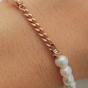 تصویر دستبند مروارید پرورشی سایز 5میل با زنجیر و اتصالات استیل رنگ ثابت 