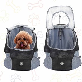 تصویر کوله پشتی سگ،با طراحی سر بیرون و شانه پددار برای پیاده روی برند : gnisbis کد : KT 1004 Dog backpack, with the design of the outside head and padded shoulder for walking Brand: gnisbis Code: KT 1004