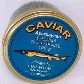 تصویر خاویار طلایی بلوگا caviar ( آذربایجان) 100 گرم مزه شور و تلخ 