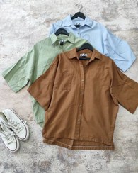 تصویر شومیز باکسی لینن - آبی کاربنی 