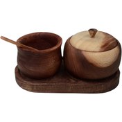 تصویر ست قندان و جای شکر چوبی 