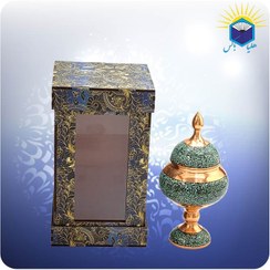 تصویر شکلات خوری مس و فیروزه کوب نقلی 18 سانت آقاجانی با جعبه 3 تکه طلقی 