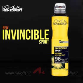 تصویر اسپری ضد تعریق مردانه لورآل سری MEN EXPERT مدل INVINCIBLE SPORT حجم 150 میلی لیتر L'Oreal men's antiperspirant spray, MEN EXPERT series, INVINCIBLE SPORT model, volume 150 ml