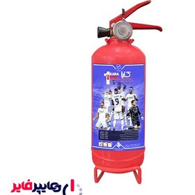 تصویر کپسول آتش نشانی 1 کیلوگرمی پودر و گاز کارا طرح رئال مادرید (A) 1kg powder and gas fire extinguisher, Real Madrid design (A)