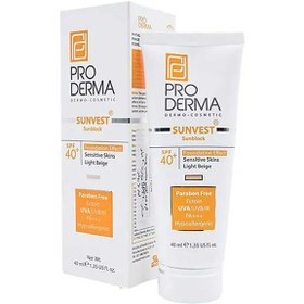 تصویر کرم ضد آفتاب رنگی بژ روشن پرودرما با SPF40 مناسب پوست حساس حجم 40 میلی لیتر Proderma Physical Sunblock Spf40 Light 40ml