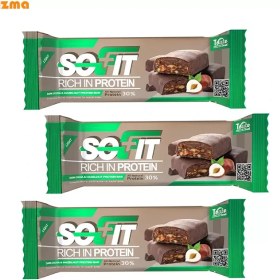 تصویر پروتئین بار فندق با روکش شکلات تلخ سوفیت – 6 عددی SOFIT Dark Cocoa & hazelnut Protein Bar