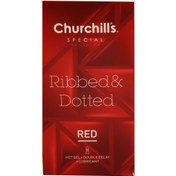 تصویر کاندوم چرچیلز مدل Ribbed & Dotted Red بسته 12 عددی 