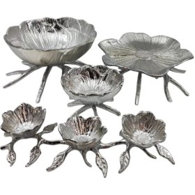 تصویر ظرف پذیرایی جنس الومینیوم مدل لوتوس 4 تیکه 4-piece lotus model aluminum serving dish