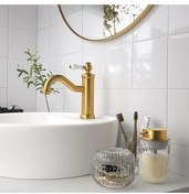 تصویر ست حمام طلایی سرویس بهداشتی 3 لیتر صابون مجموعه شیشه ای مایع جعبه مسواک IKEA 