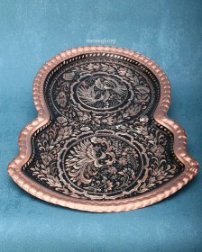 تصویر سماور مسی ذغالی الماس تراش آب و نقره 