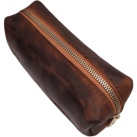 تصویر جامدادی چرم گاوی قهوه ای دسترنگ (کد022) 