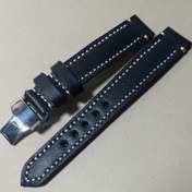 تصویر بند ساعت چرم طبیعی مشکی دستساز با قفل پروانه ای - ۲۲ Watch straps
