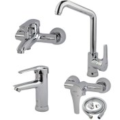 تصویر ست شیرآلات کسری مدل آبتین رنگ کروم مجموعه 4 عددی 