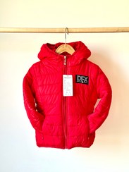 تصویر کاپشن کلاه دار قرمز ضد آب بچگانه برند وارداتی Dfx مناسب 4 تا 10 سال - سایز 