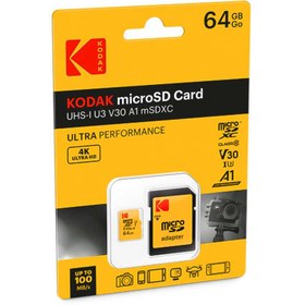 تصویر کارت حافظه MicroSDXC کداک مدل Kodak UHS-I U3 A1 UL V30 ظرفیت 64 گیگابایت Kodak UHS-I U3 UL A1 V30 64GB MicroSDXC + SD adapter