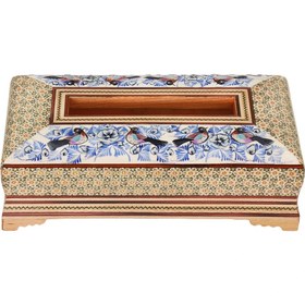 تصویر جعبه دستمال کاغذی خاتم تخمه دار رو نقاشی گل و مرغ 