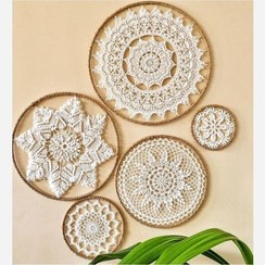 تصویر دیوارکوب قلاب بافی ماندالا مروارید قطر 40 