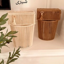 تصویر سطل و جا دستمال کاغذی مکرومه شیری 