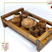 تصویر سینی پذیرایی چوبی رایزر دسته دار رنگ قهوه ای 