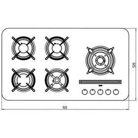 تصویر اجاق گاز شیشه ای ۵ شعله کن مدل راست | PARDYC R Can Glass Hob Model PARDYC R