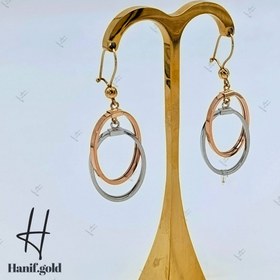 تصویر گوشواره طلای آویز حلقه‌ای بیضی، دو رنگ سفید و رزگلد 