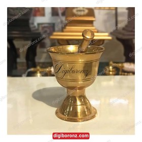 تصویر هاون برنجی برنزی هندی قطر 8 و ارتفاع 9.5 سانت Indian bronze mortar with a diameter of 8 and a height of 9.5 cm