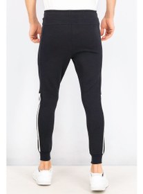 تصویر شلوار راحتی مردانه با کمر کشی، مشکی و سفید برند Adidas Men Regular Fit Drawstring Sweatpants, Black and White