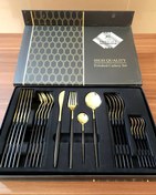 تصویر سرویس قاشق چنگال ۶ نفره ۲۴ پارچه مشکی طلایی کد ۱۰ 